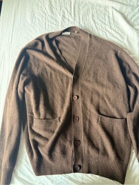 Sandro Brown Cashmere V-Neck Button Cardigan